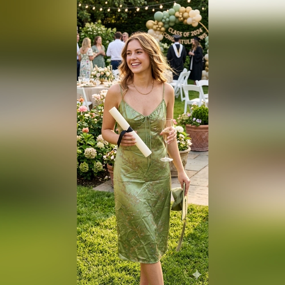 Sexy A line Straps Green Floral Prom Dresses Evening